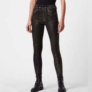 AllSaints Miller Snake Jean (Mid-Rise Black/Gold Shimmer Jeans)